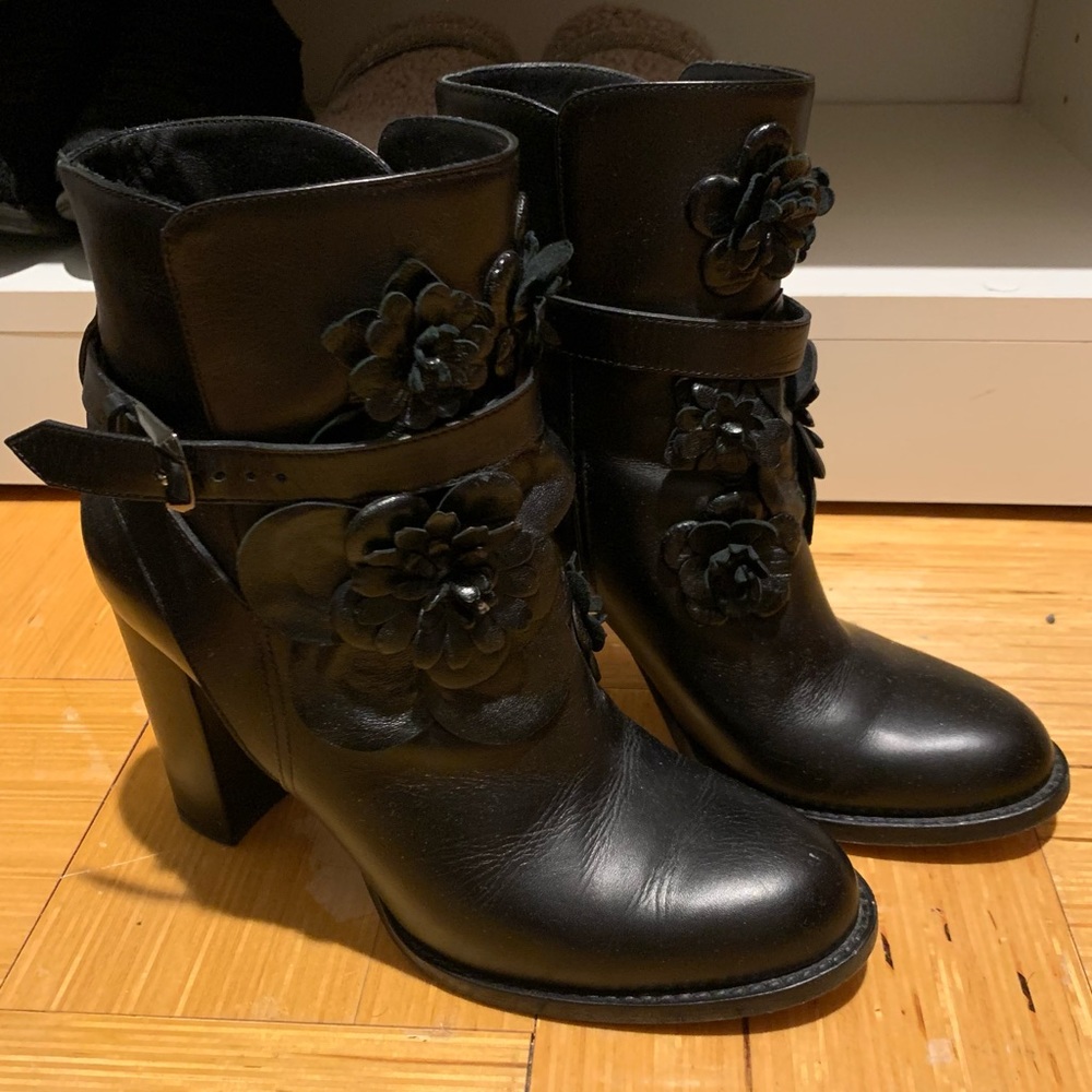 Valentino Black Heeled Boots with Floral Detail
